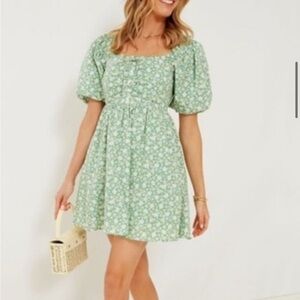 Tuckernuck Hyacinth House Green Floral Cotton Mini Dress Fit And Flare Medium